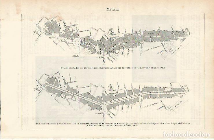 Otros art&iacute;culos de coleccionismo en papel: LAMINA ESPASA 1723: Planos urbanisticos de Madrid 1907 - Varios Autores