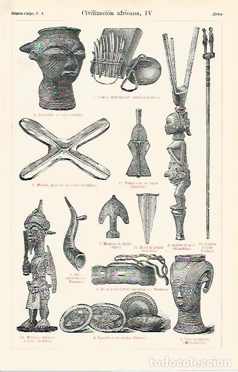 Otros art&iacute;culos de coleccionismo en papel: LAMINA ESPASA 12589: Utensilios de diferentes pueblos de Africa - Varios