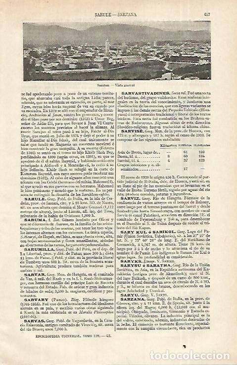Otros art&iacute;culos de coleccionismo en papel: LAMINA ESPASA 12388: Vista general de Sarzana Italia - Varios