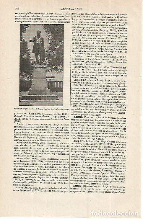 Otros art&iacute;culos de coleccionismo en papel: LAMINA ESPASA 12811: Monumento a E. M. Arndt - Varios