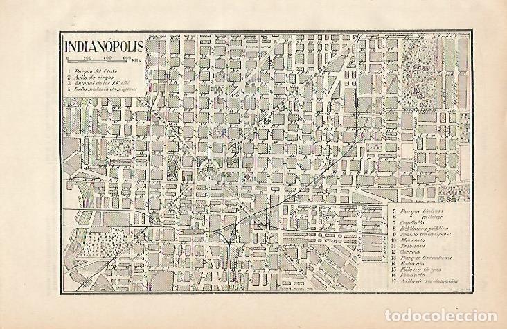 Otros art&iacute;culos de coleccionismo en papel: LAMINA ESPASA 4575: Plano de Indianopolis Estados Unidos - Varios Autores