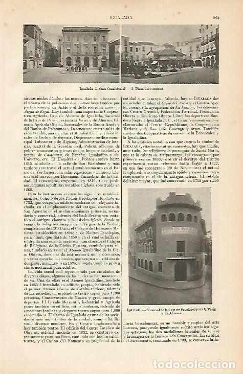 Otros art&iacute;culos de coleccionismo en papel: LAMINA ESPASA 4538: Vistas de Igualada Barcelona - Varios Autores