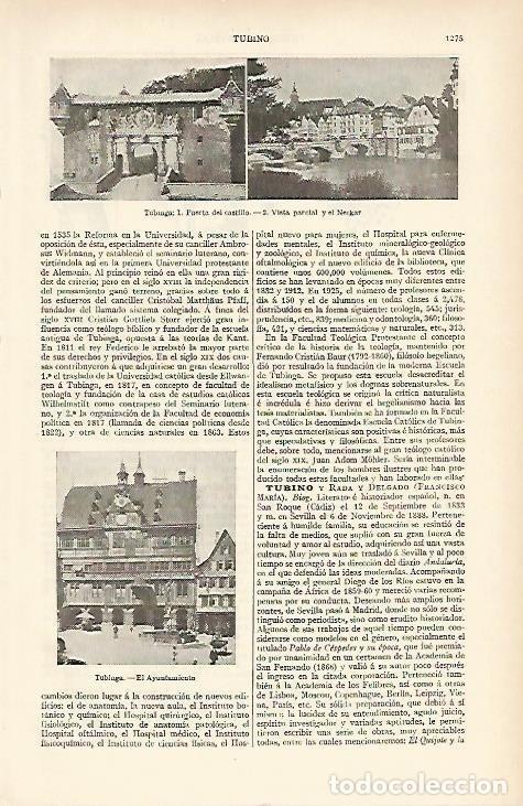 Otros art&iacute;culos de coleccionismo en papel: LAMINA ESPASA Alemania 933: Vistas de Tubinga Alemania - Varios Autores