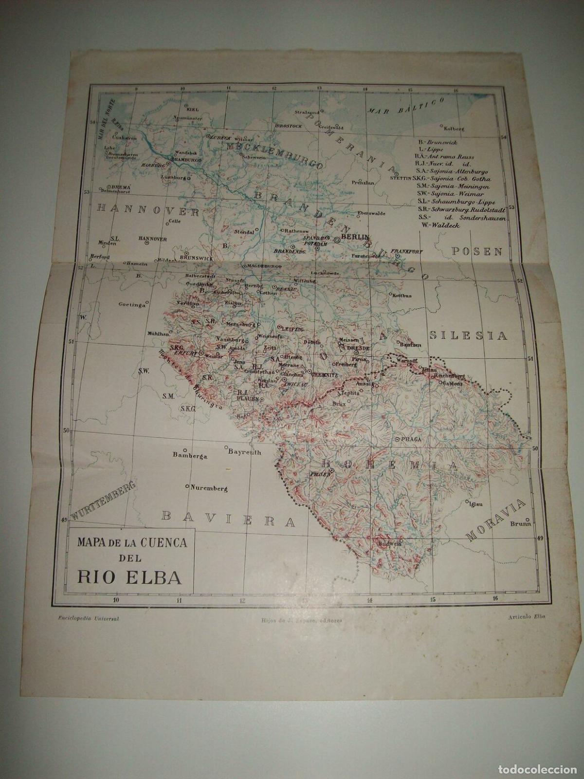 Otros art&iacute;culos de coleccionismo en papel: LAMINA ESPASA 6829: Mapa de la cuenca del rio Elba - Varios Autores