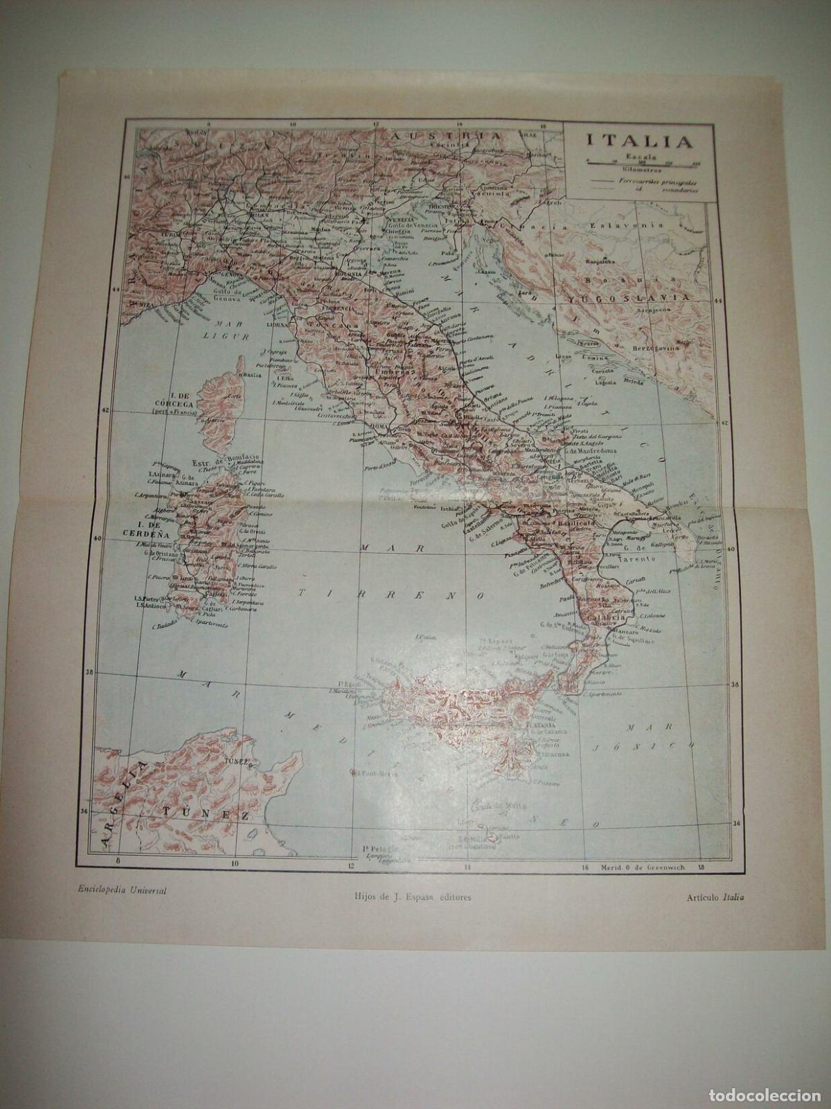 Otros art&iacute;culos de coleccionismo en papel: LAMINA ESPASA 7270: Mapa de Italia - Varios