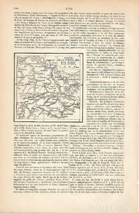 Otros art&iacute;culos de coleccionismo en papel: LAMINA ESPASA 7941: Mapa de la cuenca del Eure - Varios