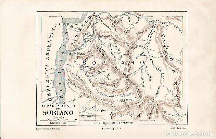 Otros art&iacute;culos de coleccionismo en papel: LAMINA ESPASA 7326: Mapa del Departamento de Soriano Uruguay - Varios