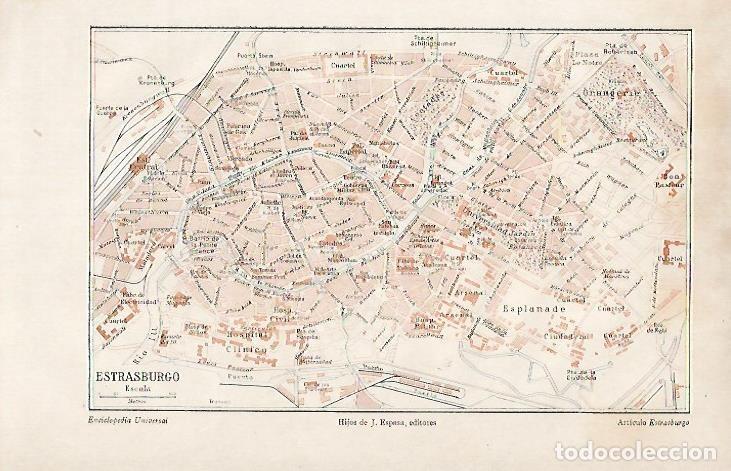 Otros art&iacute;culos de coleccionismo en papel: LAMINA ESPASA 7888: Plano de Estrasburgo Francia - Varios