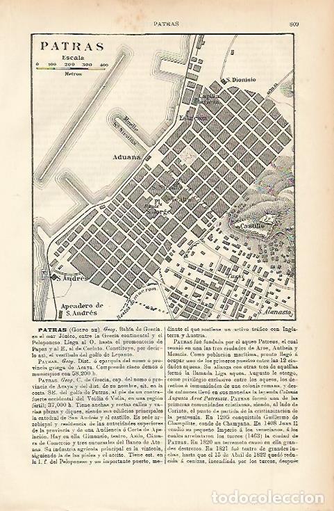 Otros art&iacute;culos de coleccionismo en papel: LAMINA ESPASA 2357: Plano de Patras Grecia - Varios Autores