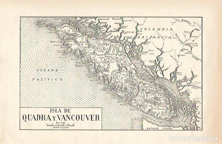 Otros art&iacute;culos de coleccionismo en papel: LAMINA ESPASA 20665: Mapa de la isla de Quadra y Vancouver - Varios
