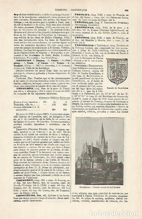 Otros art&iacute;culos de coleccionismo en papel: LAMINA ESPASA 20502: Escudo y Catedral de Trondhjem Noruega - Varios