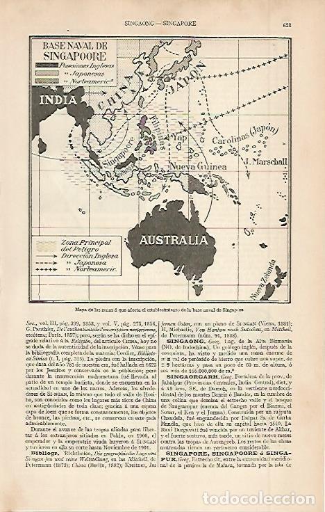 Otros art&iacute;culos de coleccionismo en papel: LAMINA ESPASA 2613: Mapa de las zonas afectadas por la base naval de Singapur - Varios Autores