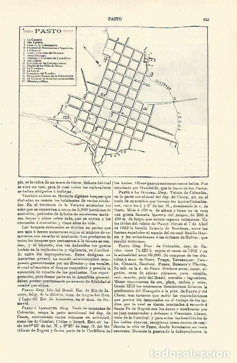 Otros art&iacute;culos de coleccionismo en papel: LAMINA ESPASA 23430: Plano de Pasto en Colombia - Varios