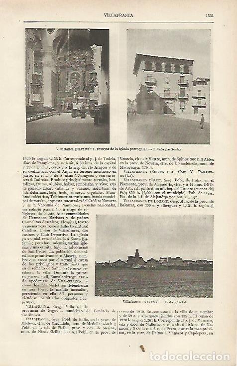 Otros art&iacute;culos de coleccionismo en papel: LAMINA DE ESPASA 310: Vistas de Villafranca Navarra - Varios autores