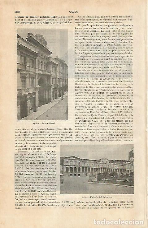 Otros art&iacute;culos de coleccionismo en papel: LAMINA ESPASA 3846: Vistas de Quito Ecuador - Varios Autores