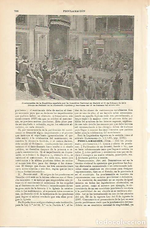 Otros art&iacute;culos de coleccionismo en papel: LAMINA ESPASA 3644: Dibujo de Pellicer (1873) : Proclamacion de la Republica Espa&ntilde;ola - Varios Autor