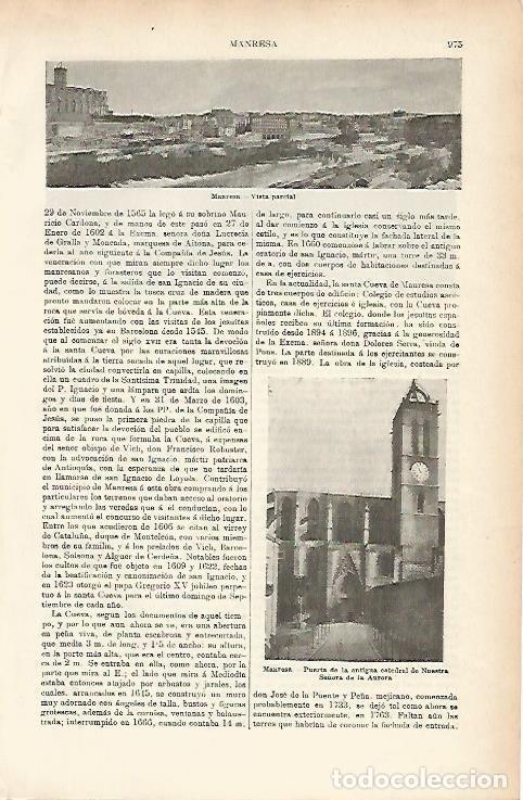 Otros art&iacute;culos de coleccionismo en papel: LAMINA ESPASA 3983: Vista de Manresa Barcelona - Varios Autores