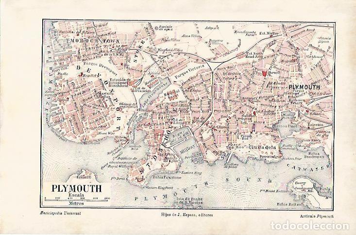 Otros art&iacute;culos de coleccionismo en papel: LAMINA ESPASA 3310: Plano de Plymouth Inglaterra - Varios Autores