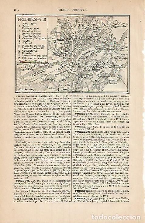 Otros art&iacute;culos de coleccionismo en papel: LAMINA ESPASA 3508: Plano de Friedrikshald Noruega - Varios Autores