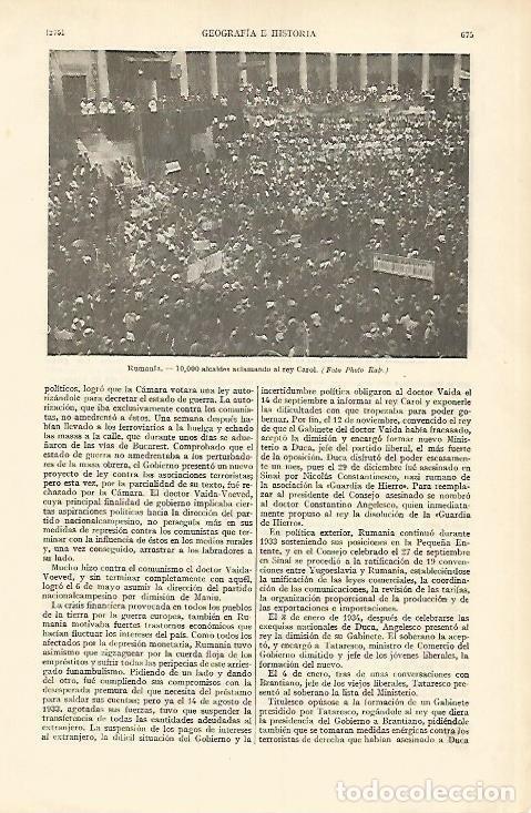 Otros art&iacute;culos de coleccionismo en papel: LAMINA DE ESPASA 343: Rumania. Alcaldes aclamando al rey Carol - Varios autores