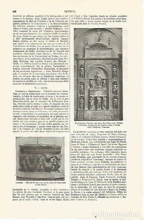 Otros art&iacute;culos de coleccionismo en papel: LAMINA ESPASA 17471: Monumento funebre del Dux Mocenigo - Varios