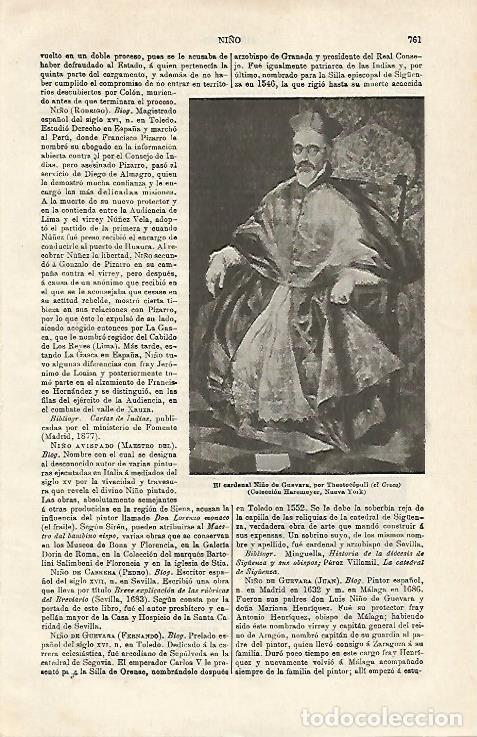 Otros art&iacute;culos de coleccionismo en papel: LAMINA ESPASA 20191: El cardenal Ni&ntilde;o de Guevara - Varios