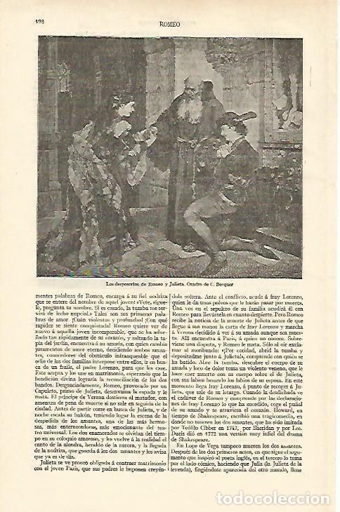 Otros art&iacute;culos de coleccionismo en papel: LAMINA ESPASA 16907: Los desposorios de Romeo y Julieta por Becquer - Varios