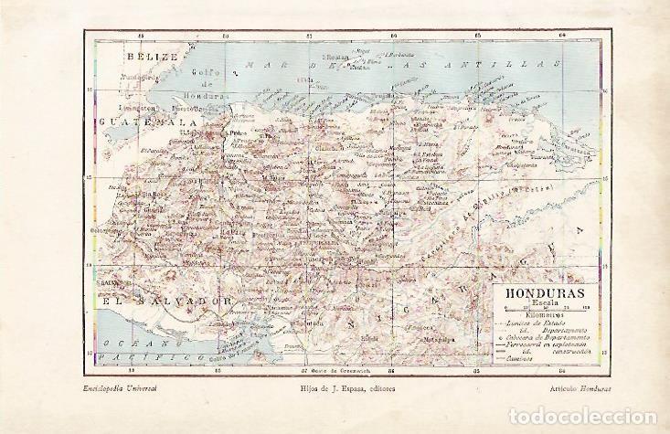 Otros art&iacute;culos de coleccionismo en papel: LAMINA ESPASA 4426: Mapa de Honduras - Varios Autores