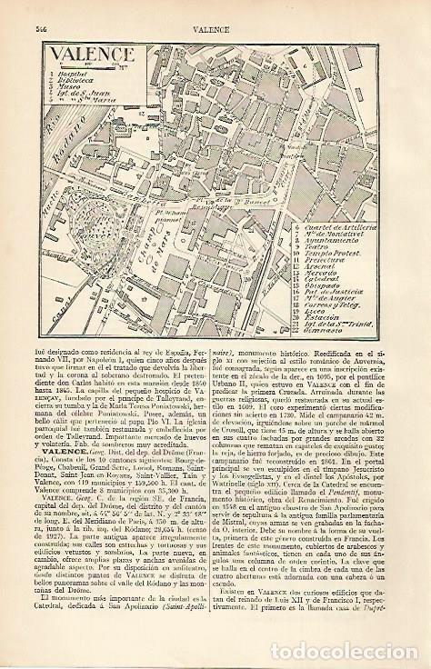 Otros art&iacute;culos de coleccionismo en papel: LAMINA ESPASA 4707: Plano de Valence Francia - Varios Autores