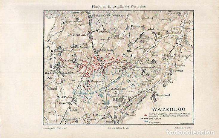 Otros art&iacute;culos de coleccionismo en papel: LAMINA ESPASA 4196: Plano de la Batalla de Waterloo - Varios Autores