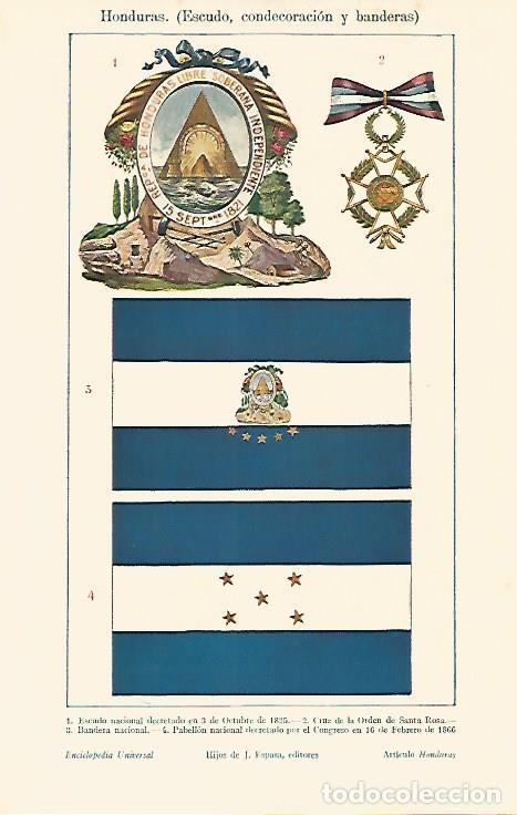 Otros art&iacute;culos de coleccionismo en papel: LAMINA ESPASA 4429: Escudo condecoracion y banderas de Honduras - Varios Autores