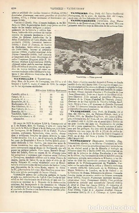 Otros art&iacute;culos de coleccionismo en papel: LAMINA ESPASA 4859: Vista general de Vandellos Tarragona - Varios Autores
