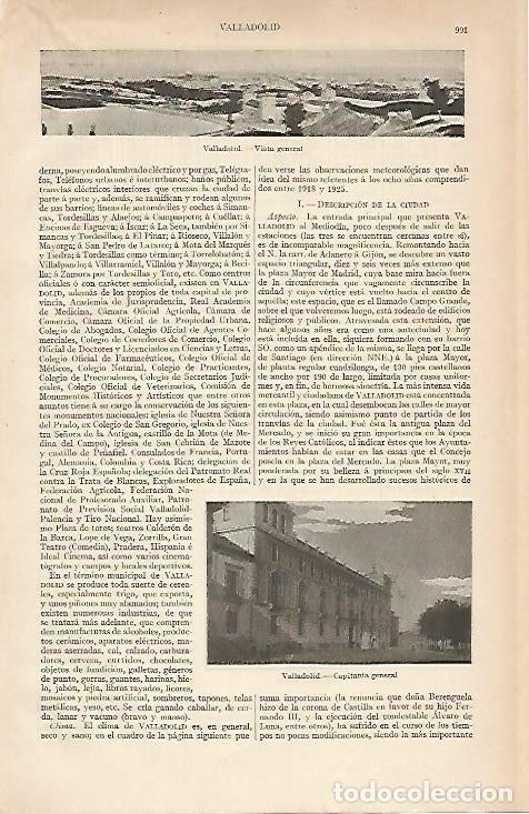 Otros art&iacute;culos de coleccionismo en papel: LAMINA ESPASA 4798: Vista general de Valladolid - Varios Autores