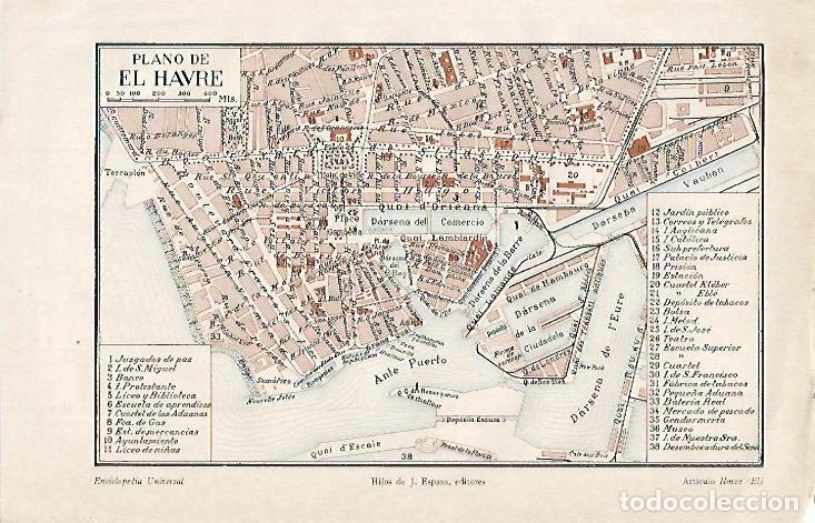 Otros art&iacute;culos de coleccionismo en papel: LAMINA ESPASA 529: Plano de El Havre Francia - Varios autores