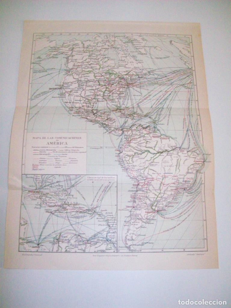 Otros art&iacute;culos de coleccionismo en papel: LAMINA ESPASA 5518: Mapa de las comunicaciones de America - Varios Autores