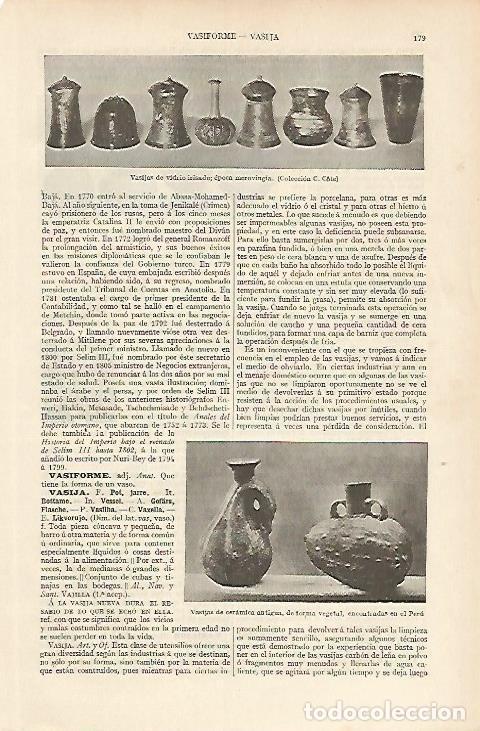 Otros art&iacute;culos de coleccionismo en papel: LAMINA ESPASA 5910: Vasijas de vidrio de epoca merovingia - Varios Autores