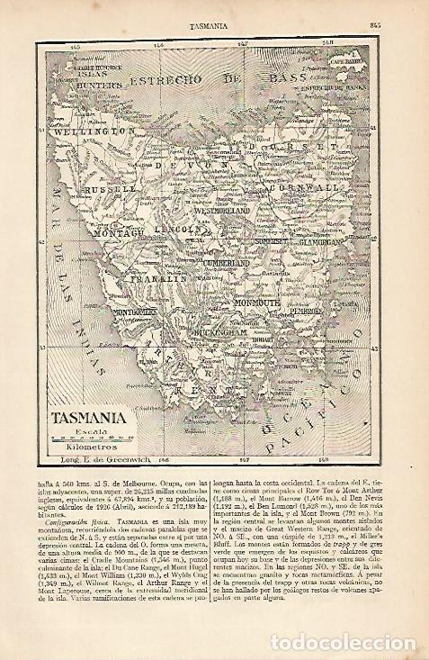 Otros art&iacute;culos de coleccionismo en papel: LAMINA ESPASA 5763: Mapa de Tasmania - Varios Autores