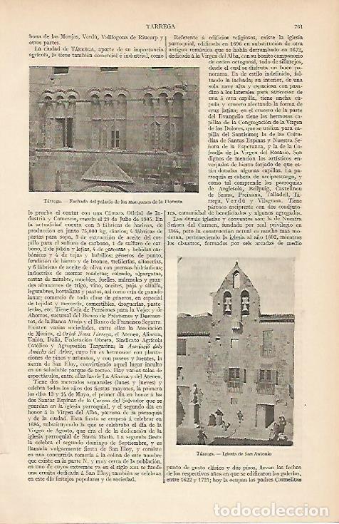 Otros art&iacute;culos de coleccionismo en papel: LAMINA ESPASA 5753: Vistas de Tarrega Lleida - Varios Autores