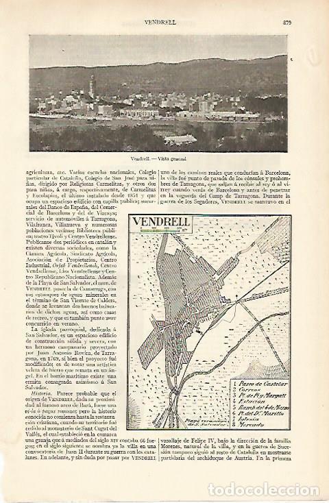 Otros art&iacute;culos de coleccionismo en papel: LAMINA ESPASA 5996: Vista y plano de El Vendrell Tarragona - Varios Autores
