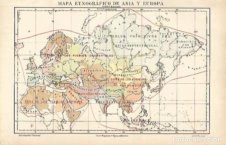 Otros art&iacute;culos de coleccionismo en papel: LAMINA ESPASA 5655: Mapa etnografico de Asia y Europa - Varios Autores