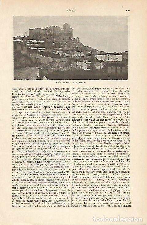 Otros art&iacute;culos de coleccionismo en papel: LAMINA ESPASA 5971: Vista de Velez Blanco Murcia - Varios Autores