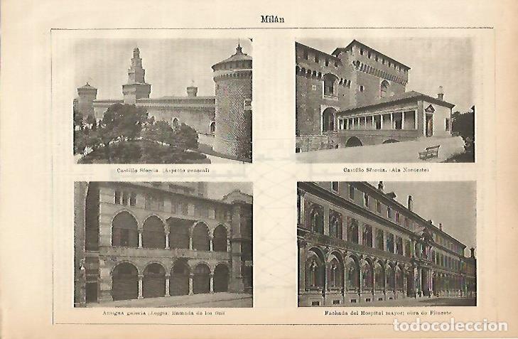 Otros art&iacute;culos de coleccionismo en papel: LAMINA ESPASA 5157: Edificios de Milan - Varios Autores