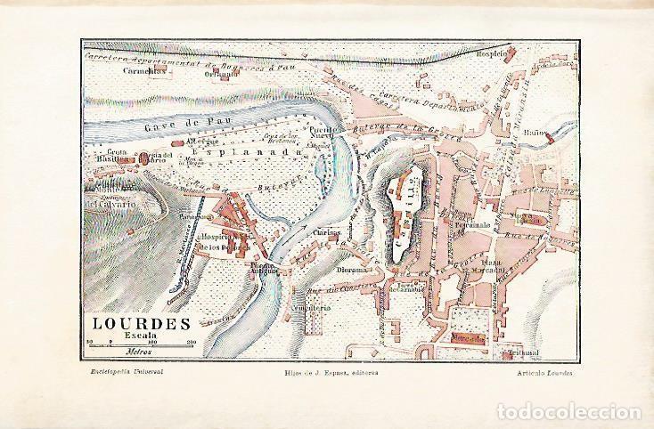 Otros art&iacute;culos de coleccionismo en papel: LAMINA ESPASA 1859: Plano de Lourdes - Varios Autores
