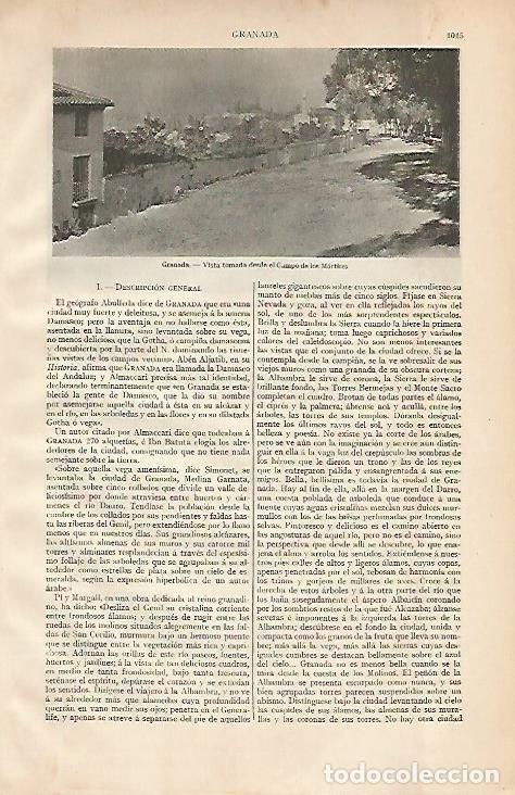Otros art&iacute;culos de coleccionismo en papel: LAMINA ESPASA 2173: Vista de Granada desde el Campo de los Martires - Varios Autores