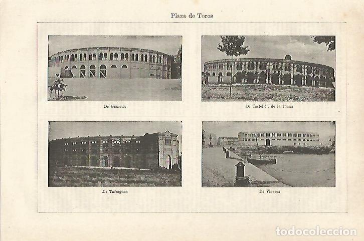 Otros art&iacute;culos de coleccionismo en papel: LAMINA ESPASA 27147: Plaza de toros de Castellon Granada Vinaroz y Tarragona - Varios