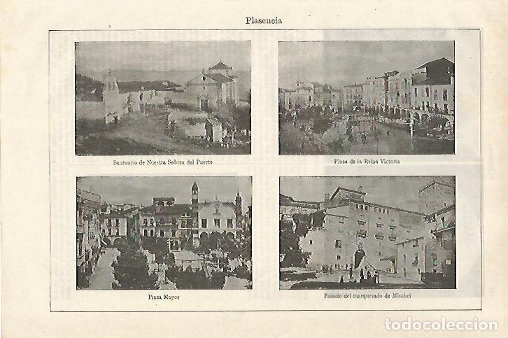 Otros art&iacute;culos de coleccionismo en papel: LAMINA ESPASA 27119: Santuario Plaza Reina Victoria y Plaza Mayor de Plasencia - Varios