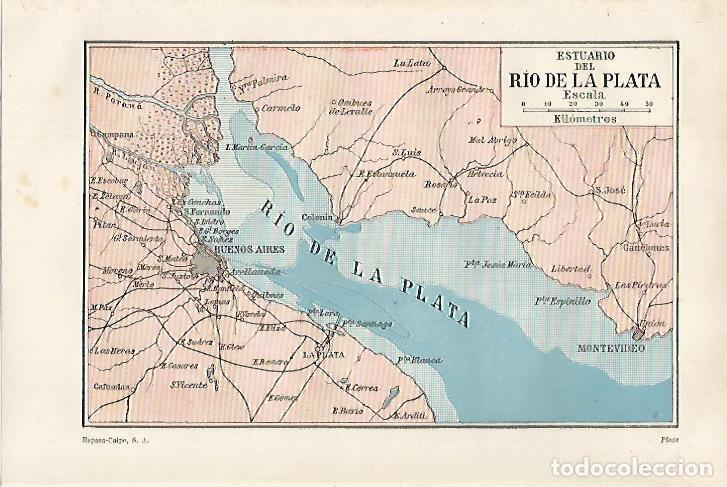 Otros art&iacute;culos de coleccionismo en papel: LAMINA ESPASA 27129: Mapa del estuario del rio de la Plata - Varios
