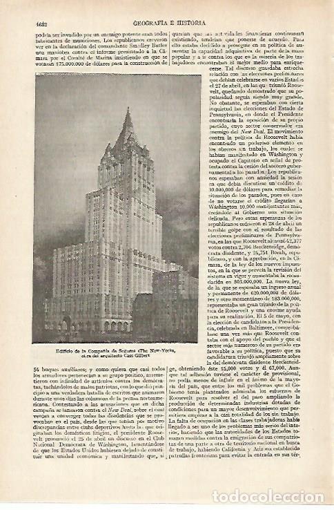 Otros art&iacute;culos de coleccionismo en papel: LAMINA ESPASA 27305: Edificio de la Compa&ntilde;ia de Seguros The New Yorkpor Gilbert - Varios