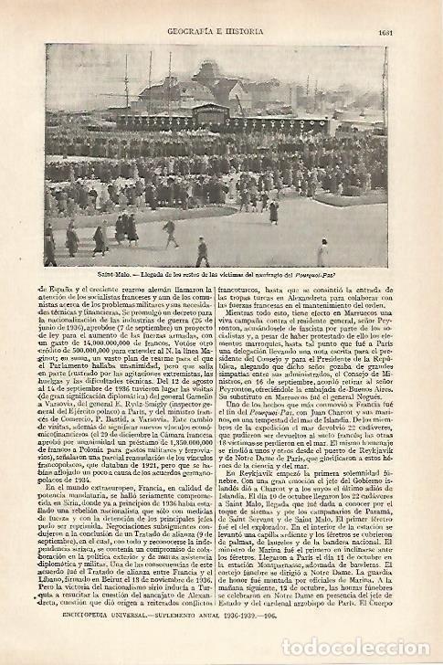 Otros art&iacute;culos de coleccionismo en papel: LAMINA ESPASA 27310: Llegada de las victimas del naufragio del Pouquois-Pas? en Saint Malo - Varios