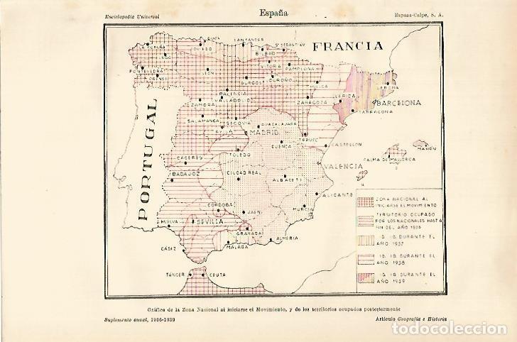 Otros art&iacute;culos de coleccionismo en papel: LAMINA ESPASA 27256: Mapa de la Zona Nacional durante la Guerra Civil - Varios